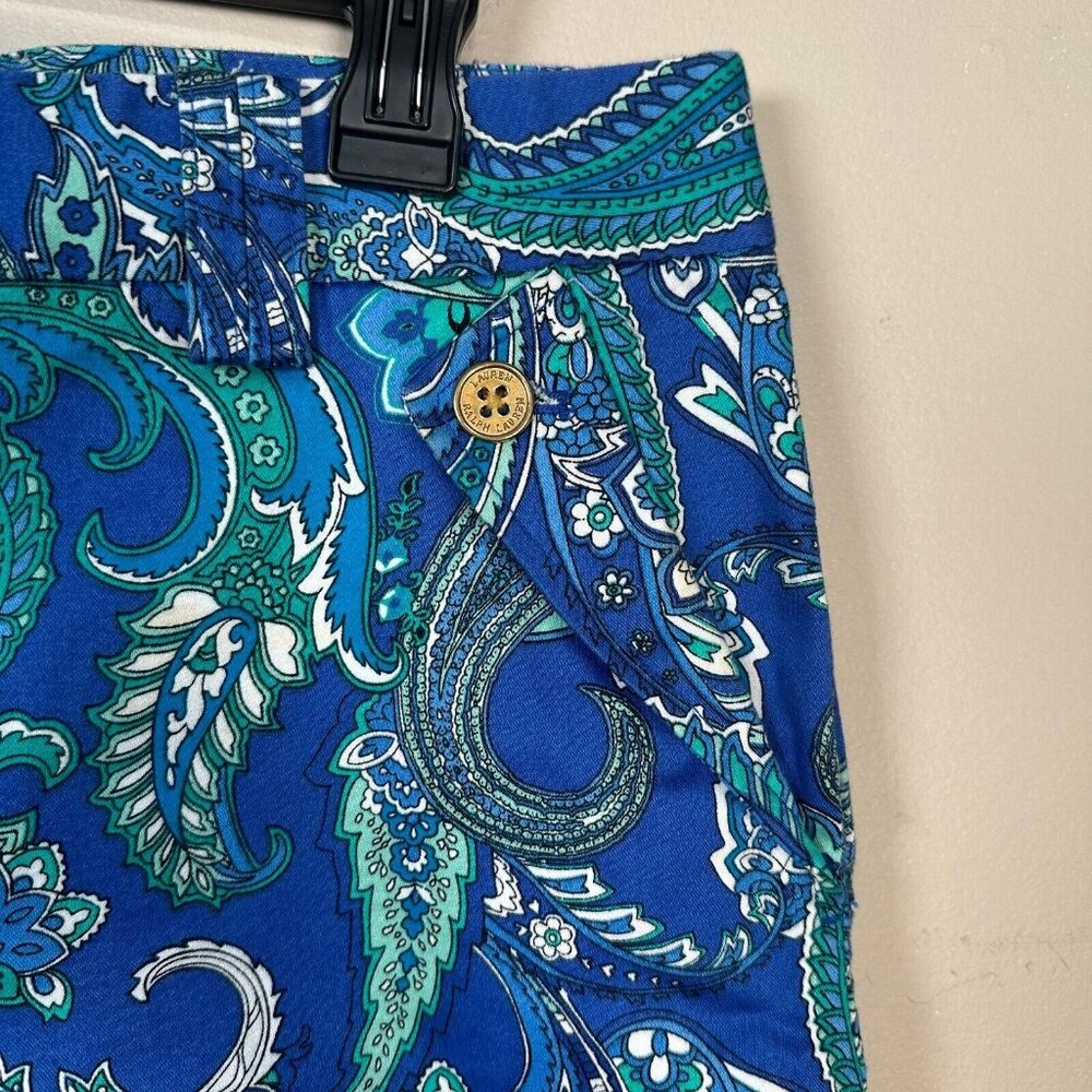 Lauren Ralph Lauren Size 10 Shorts Women Blue Green Paisley Floral Pockets Chino - Picture 7 of 10